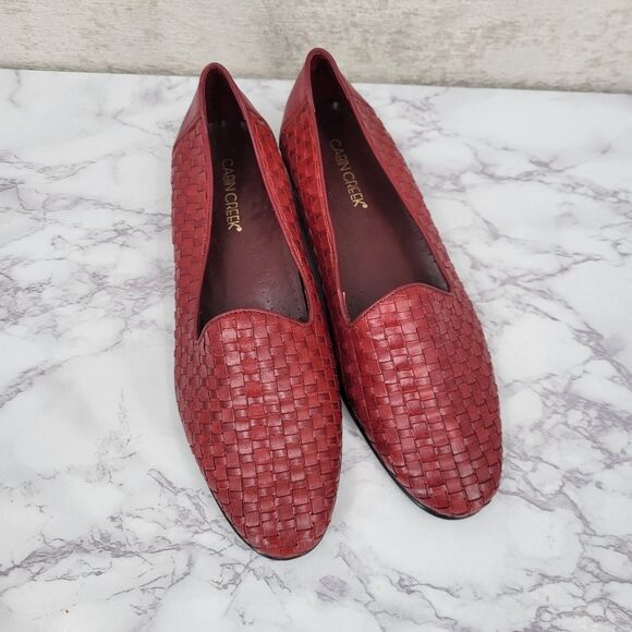 Cabin Creek Carly Ox Blood Women's Red Leather Woven Loafers Size 11M - Picture 1 of 12